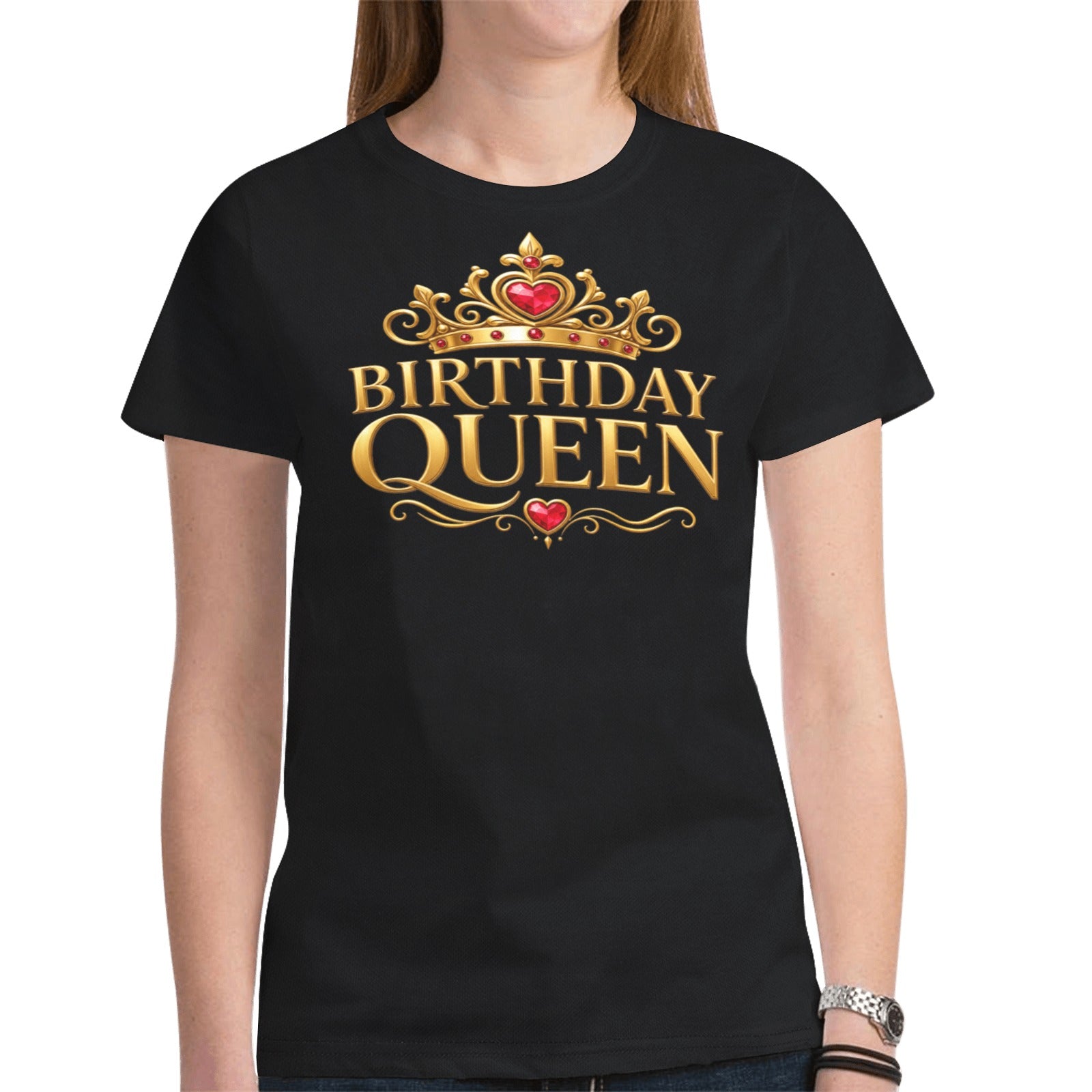 Birthday Queen women’s all over print T-shirt black