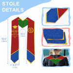 Graduation stole with color blocks and measurements on a white background