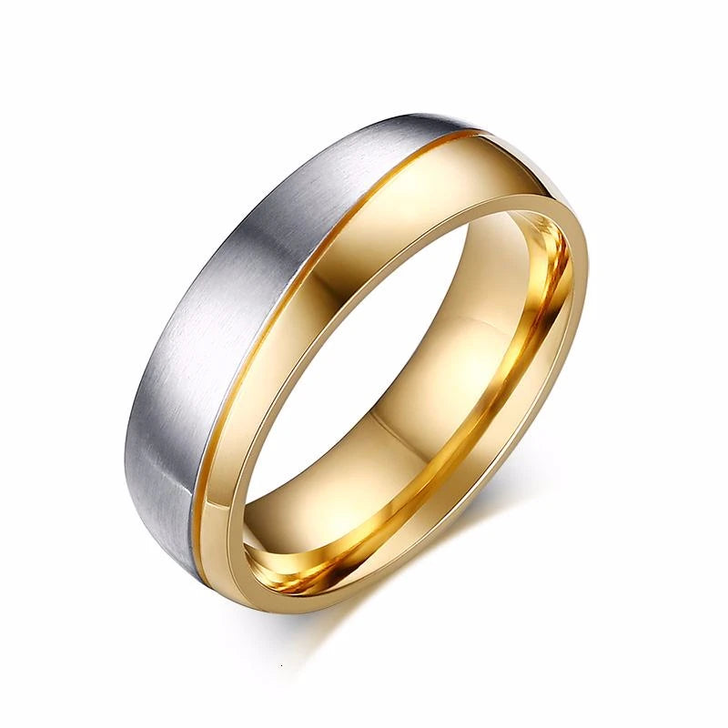 Gold Stainless Steel Wedding Band Ring for Men & Women | Classic Polished Couple Ring | Engagement & Promise Jewelry