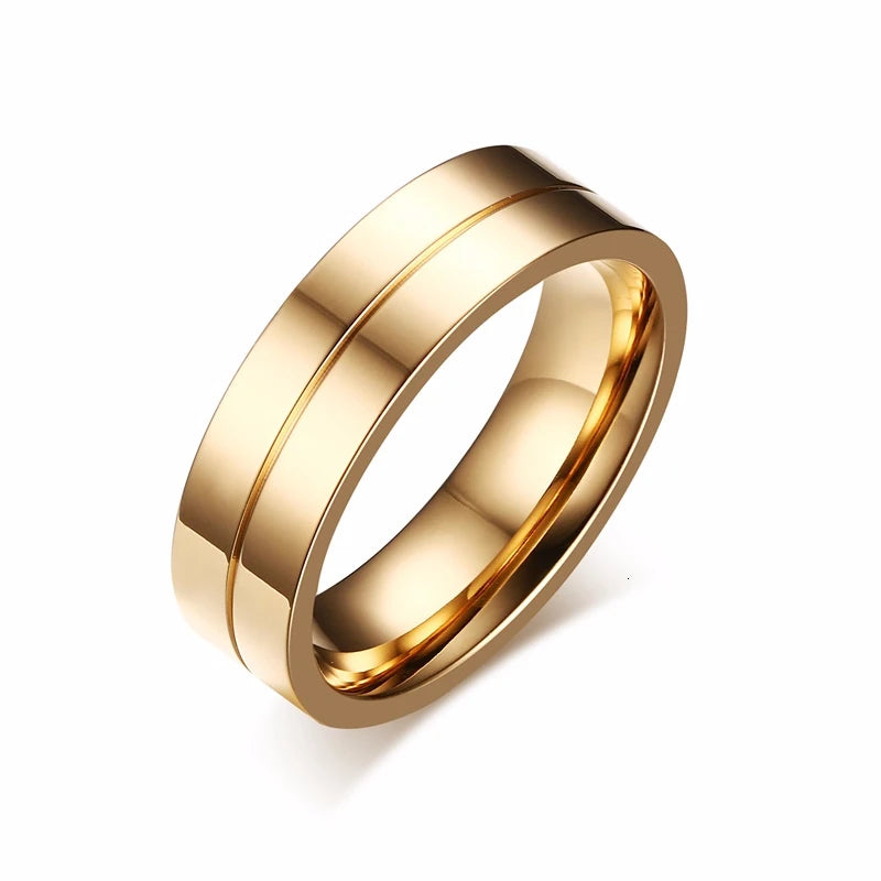 Gold Stainless Steel Wedding Band Ring for Men & Women | Classic Polished Couple Ring | Engagement & Promise Jewelry