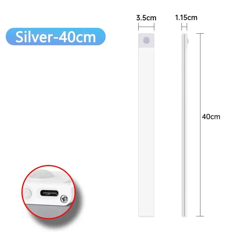 Rechargeable Motion Sensor LED Cabinet Light – USB-C Under Cabinet & Wardrobe Lamp (10-60 cm, Dimmable