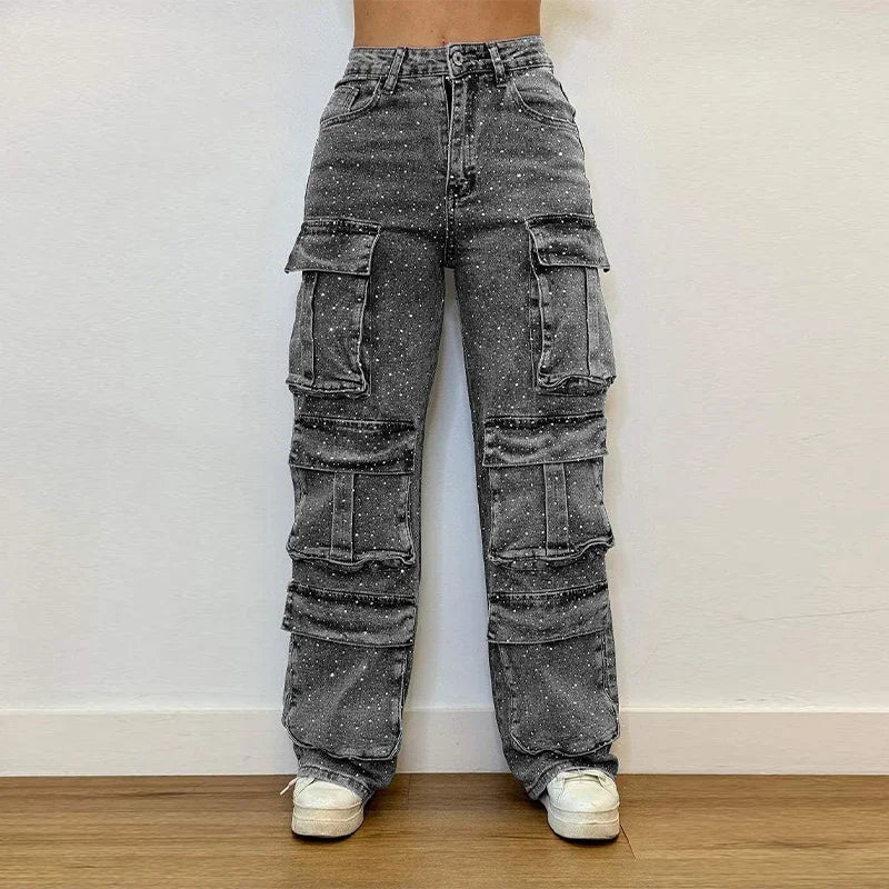 Sparkle High-Waisted Rhinestone Jeans for Women