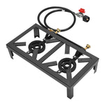 Portable Camping Gas Stove Outdoor Double Burner BBQ Picnic Camp Propane Cooker Stove with Adjustable 0-10Psi Regulator Hose