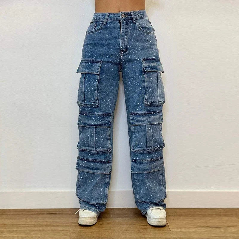 Sparkle High-Waisted Rhinestone Jeans for Women