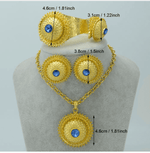 Set Gold Color Blue Stone Necklace Earrings Bangle Ring Eritrea Wedding Habesha Jewelry #001715 - Natna Shop