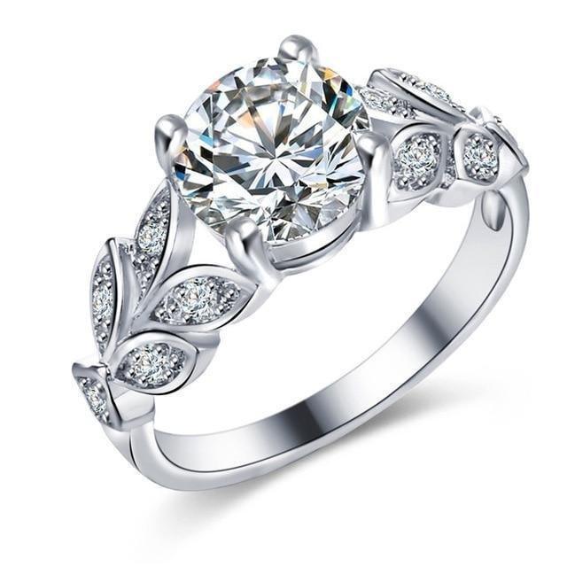 Rings  Crystal Silver Color Leaf Cubic Zircon - Natna Shop