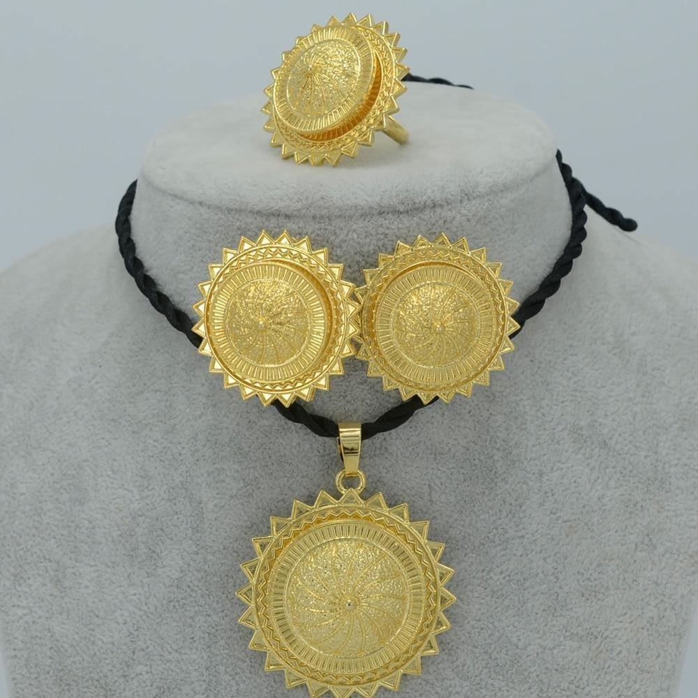 Ethiopian Wedding Habesha Jewelry Eritrea  Gold Color Set Pendant - Natna Shop