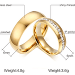 Gold color Stainless Steel Wedding Bands Shiny Crystal Ring for Female Male Jewelry 6mm Engagement Ring USA Size 5-13 - Natna Shop