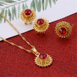 Jewelry Set Gold Color Crystal Necklace Pendant Earrings Ring Middle Easter Habesha Wedding Set - Natna Shop