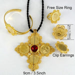 Jewelry sets Gold Color Big Coin Cross Pendant/Rope/Earrings/Ring/Bangle Habesha African Wedding - Natna Shop