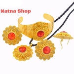 Habesha Gold Plated Wedding Jewelry sets Red Stone,Necklace Bracelet Earrings Ring African Eritrean Habesha - Natna Shop