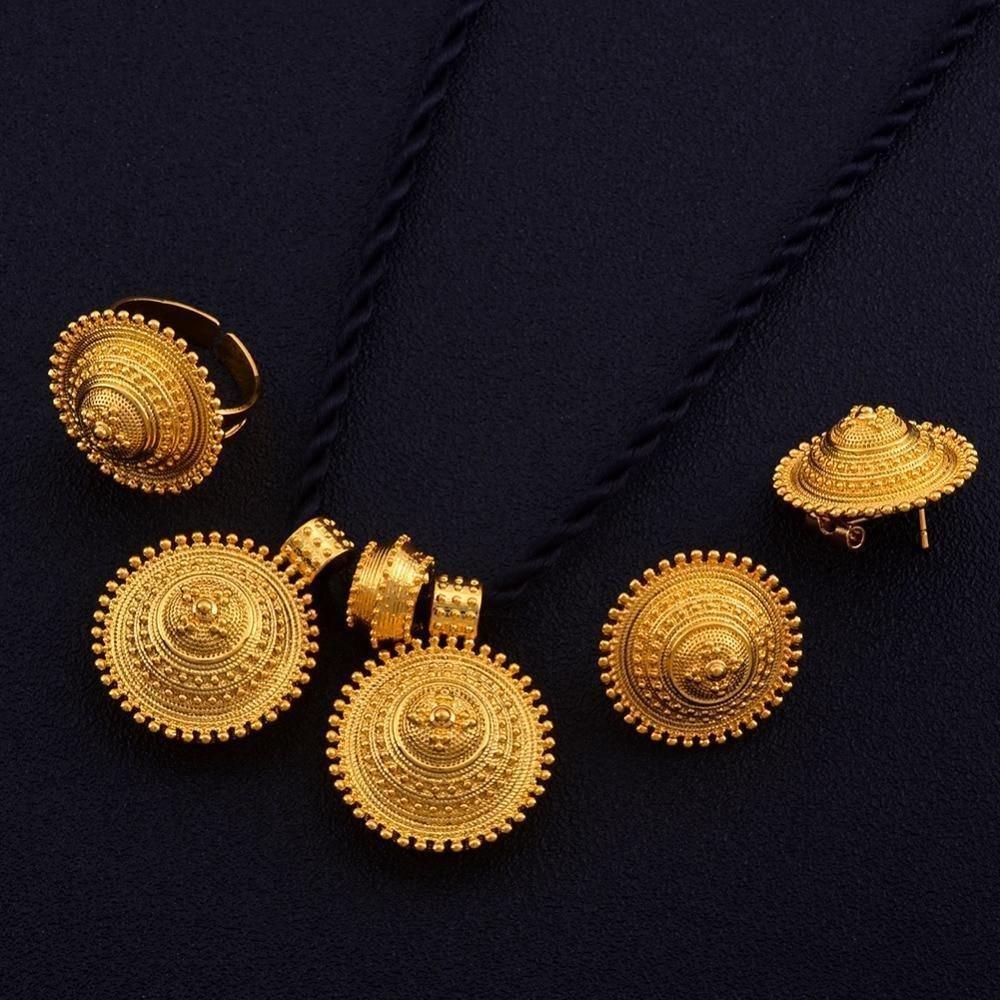Ethiopian set Jewelry Pendant Rope Earring Ring Gold Color Eritrea Africa Wedding Engagement sets Habesha - Natna Shop